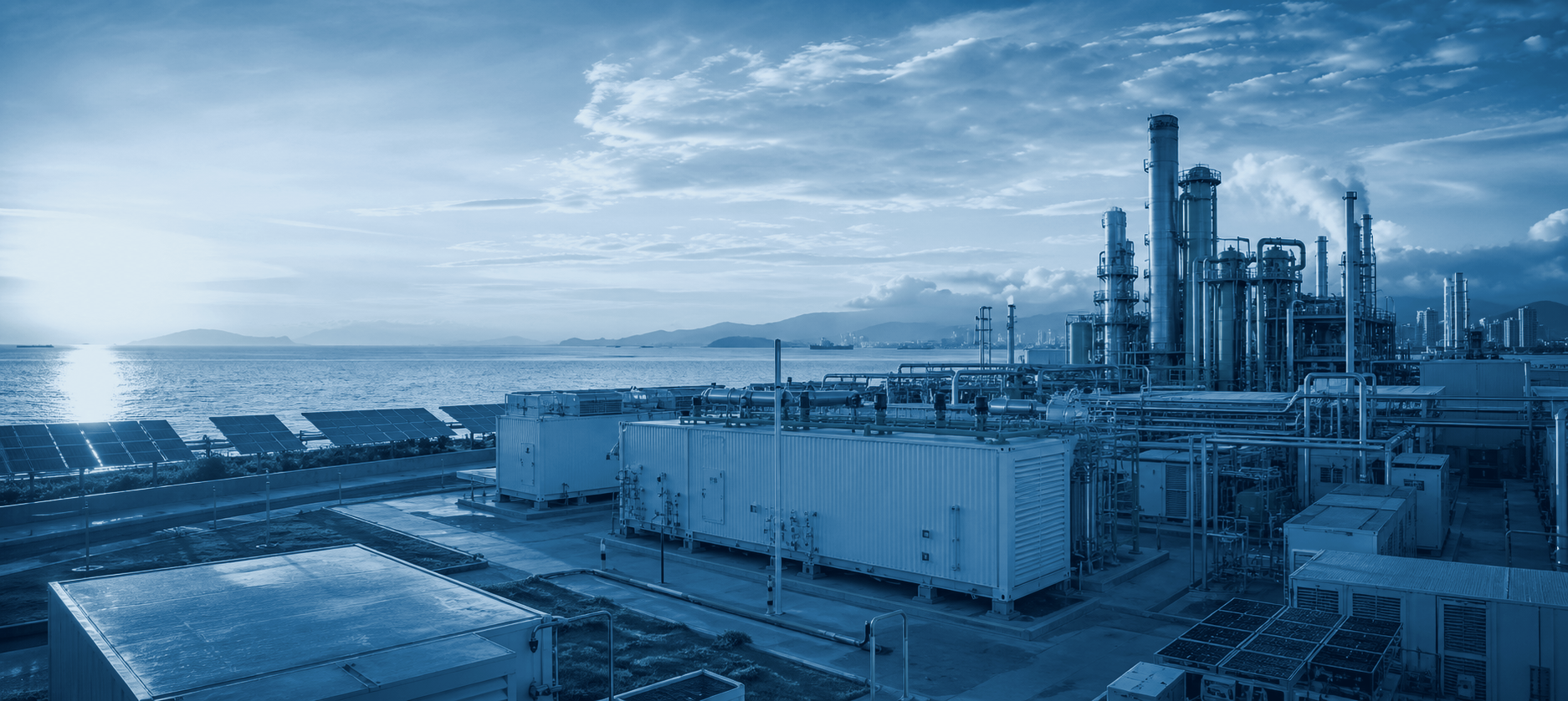 Modern hydrogen power facility with clean energy infrastructure