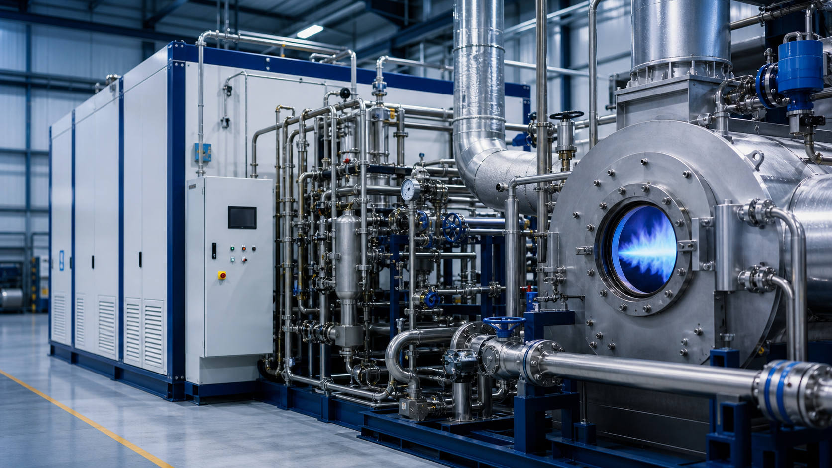 Hydrogen production connected to industrial combustion equipment